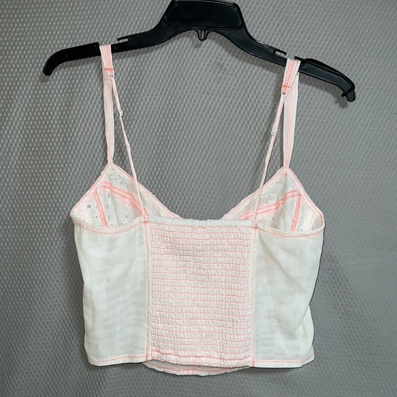 FREE People White and Peach Cotton Eyelet Corset Smocked Back Top -Sz Small, NWT - Picture 8 of 14